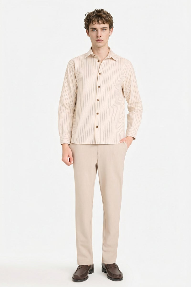 DeFacto Beige Man Flannel Striped Shirt Casual - Image 2